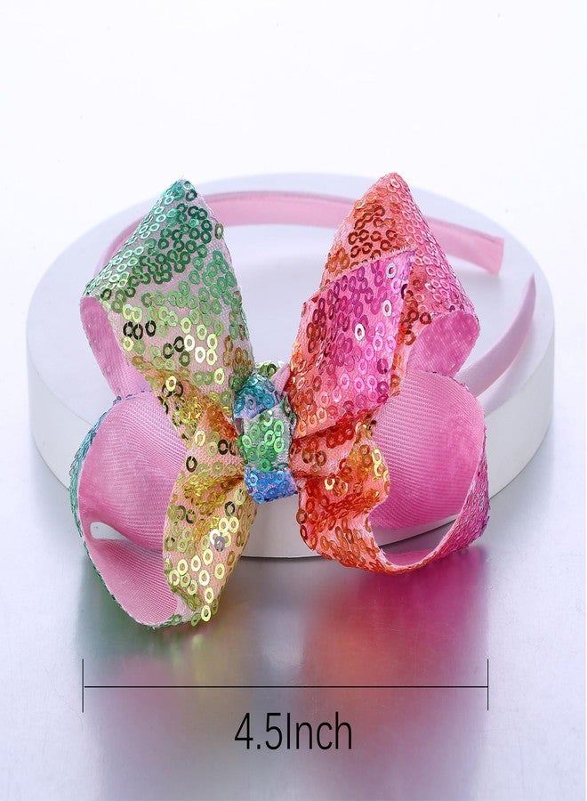 Zolyco Sparkle Glitter Sequin Bow Headband for Children Girls- Boutique Style Hair Accessory with Bow Ribbon - 1 Piece (Rainbow) - Image 2